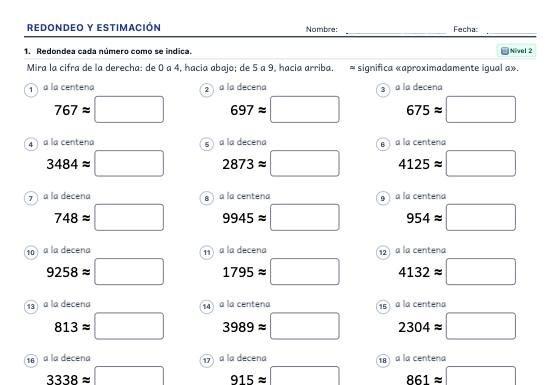 Ficha de ejemplo: Redondeo y Estimación