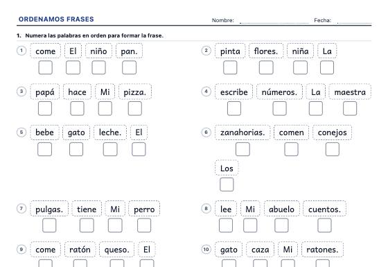 Ficha de ejemplo: Para Ordenar Frases