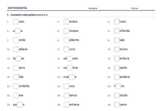 Ficha de ejemplo: Ortografía