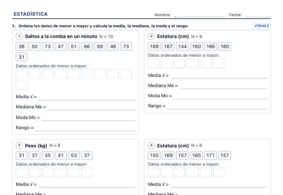 Ficha de ejemplo: Media, Mediana y Moda