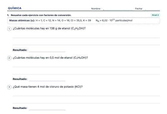 Ficha de ejemplo: Ejercicios de Concentración y Estequiometría