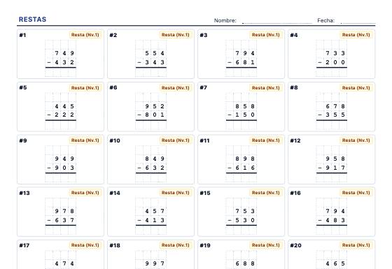 Ficha de ejemplo: Restas