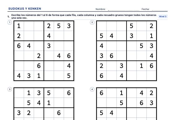 Ficha de ejemplo: Sudokus y KenKen
