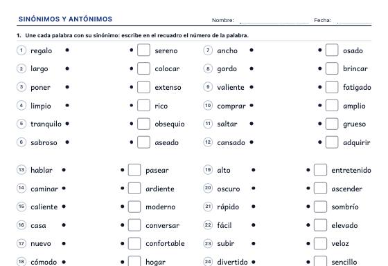 Ficha de ejemplo: Sinónimos y Antónimos