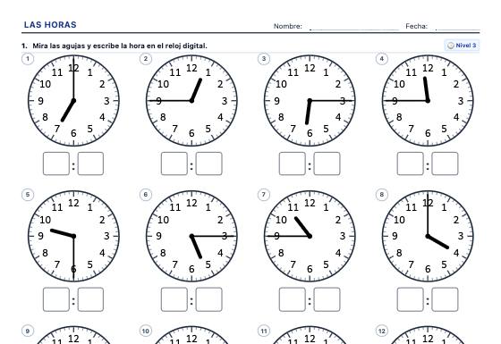 Ficha de ejemplo: Las Horas y el Reloj