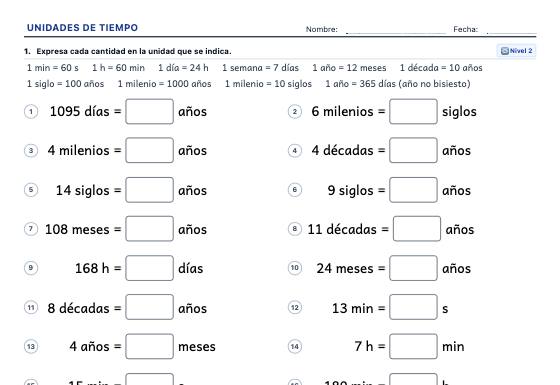 Ficha de ejemplo: Unidades de Tiempo
