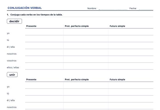 Ficha de ejemplo: Conjugación Verbal