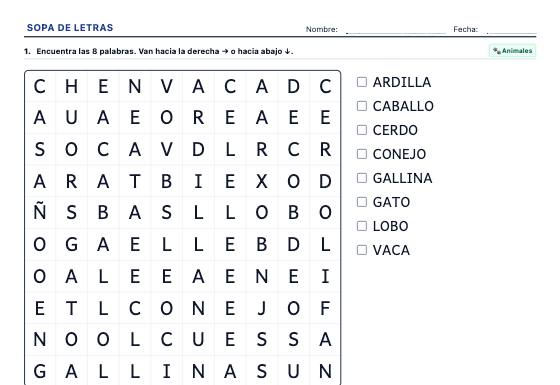 Ficha de ejemplo: Sopas de Letras